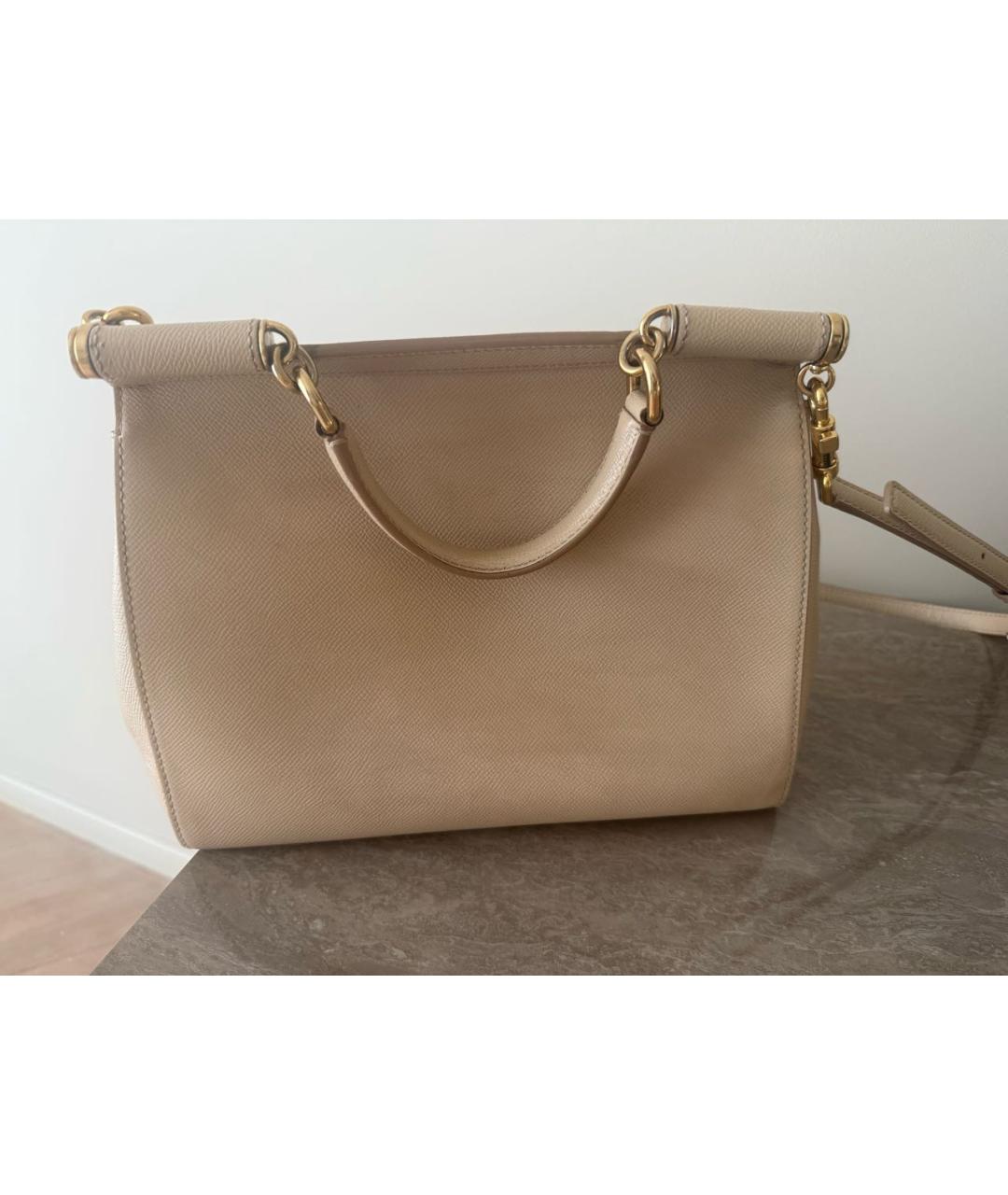 DOLCE&GABBANA Бежевая кожаная сумка с короткими ручками, фото 3