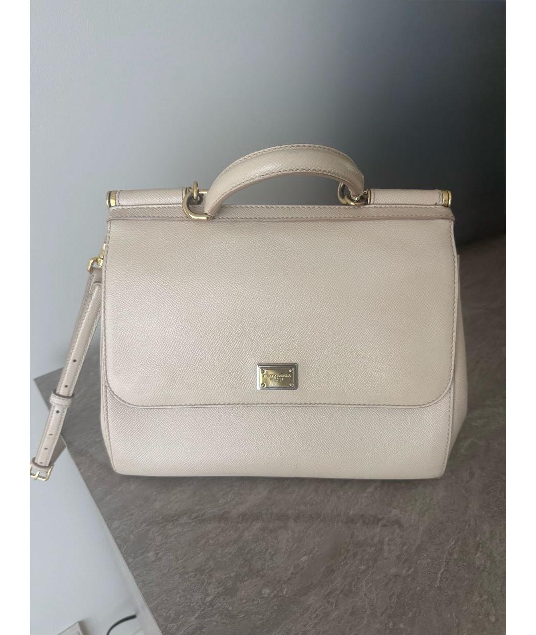 DOLCE&GABBANA Бежевая кожаная сумка с короткими ручками, фото 9