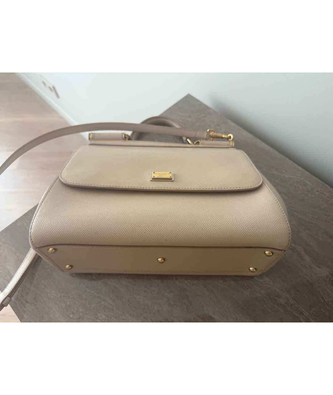 DOLCE&GABBANA Бежевая кожаная сумка с короткими ручками, фото 2