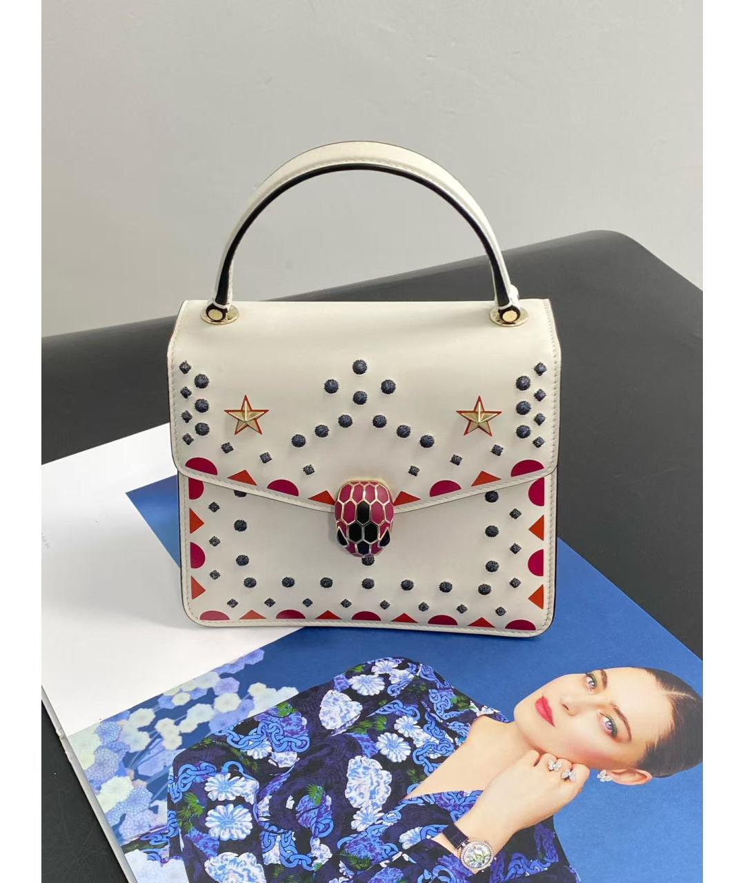 BVLGARI Белая кожаная сумка через плечо, фото 3