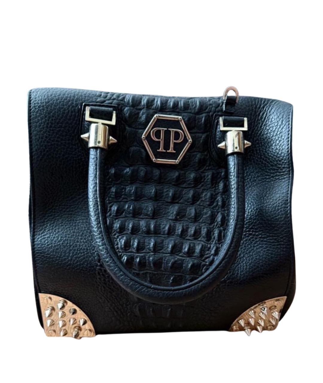 PHILIPP PLEIN Черная кожаная сумка тоут, фото 1