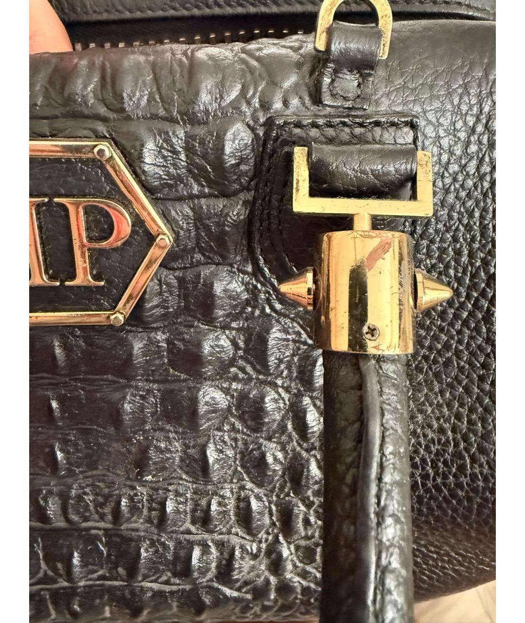 PHILIPP PLEIN Черная кожаная сумка тоут, фото 5