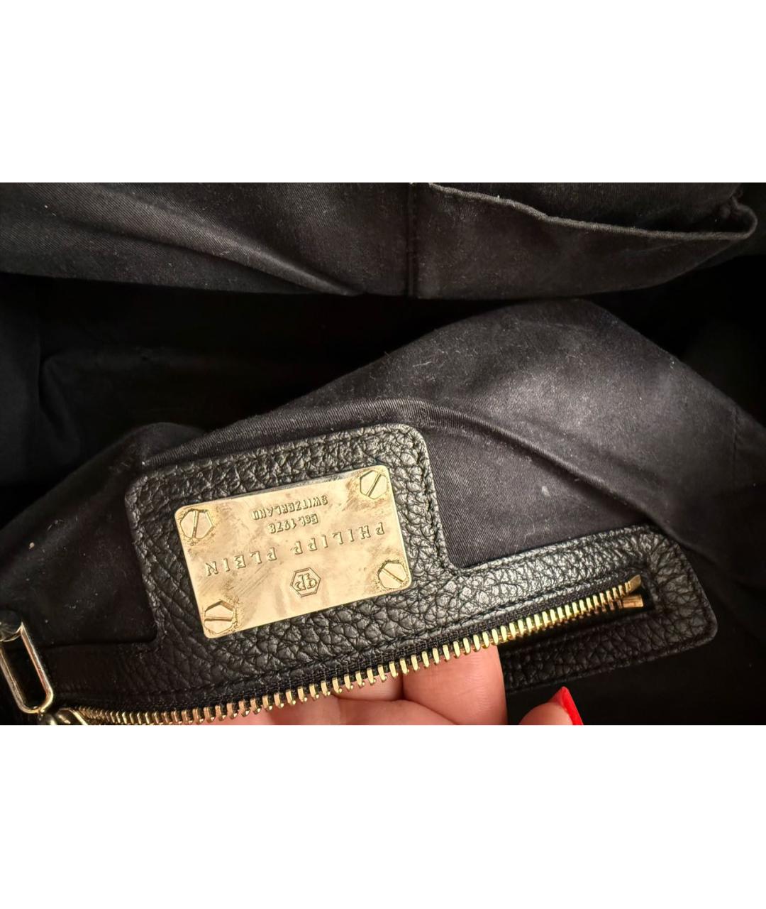 PHILIPP PLEIN Черная кожаная сумка тоут, фото 6