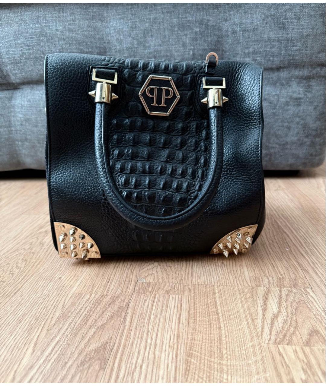 PHILIPP PLEIN Черная кожаная сумка тоут, фото 9