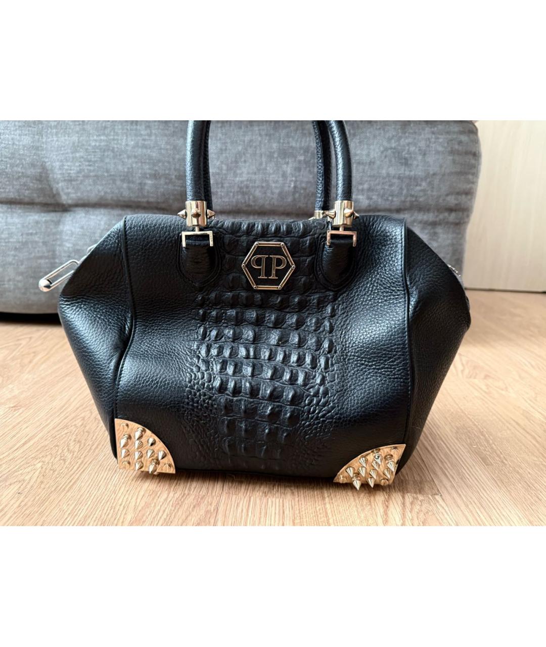 PHILIPP PLEIN Черная кожаная сумка тоут, фото 2