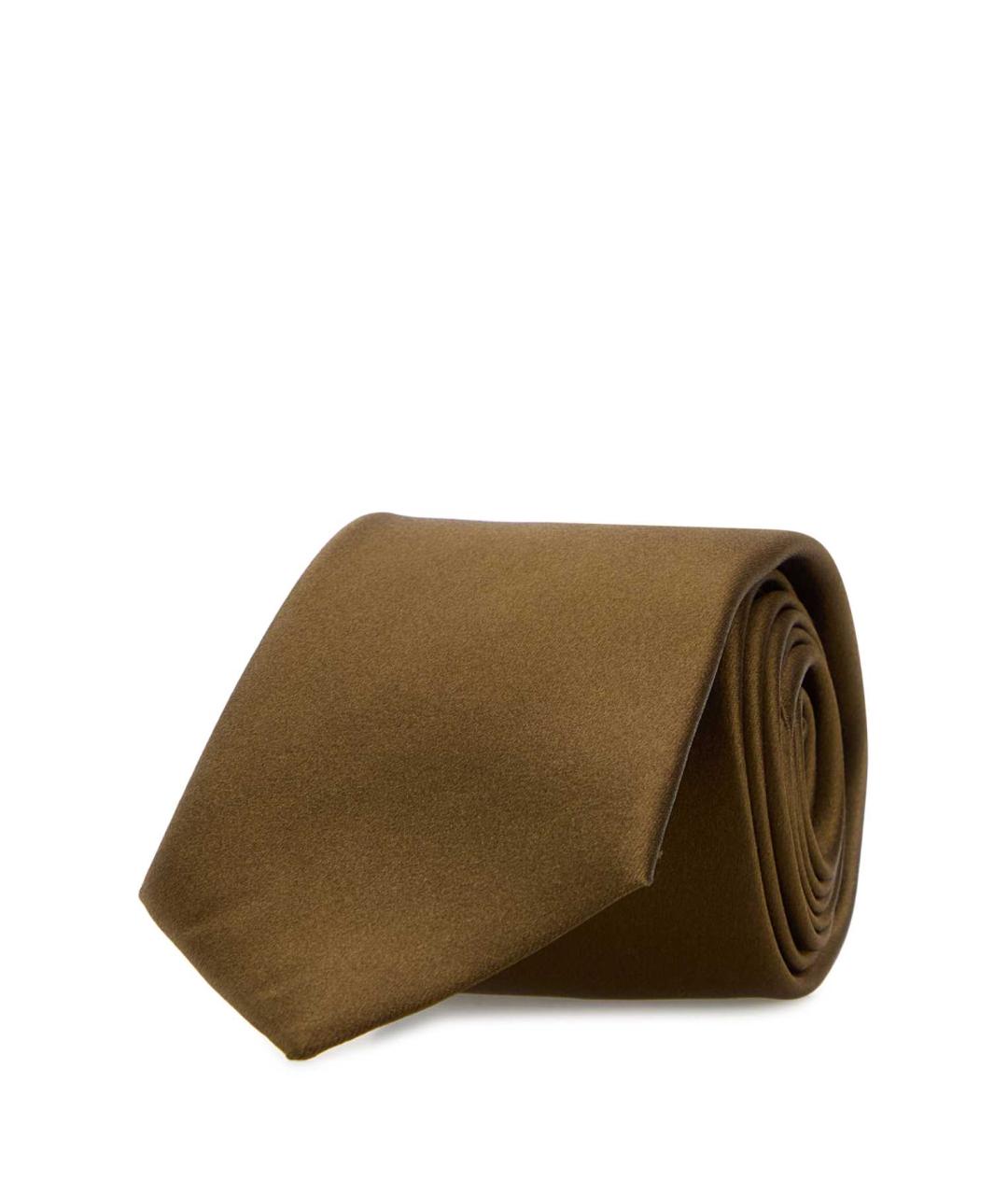 SAINT LAURENT Коричневый шелковый галстук, фото 1