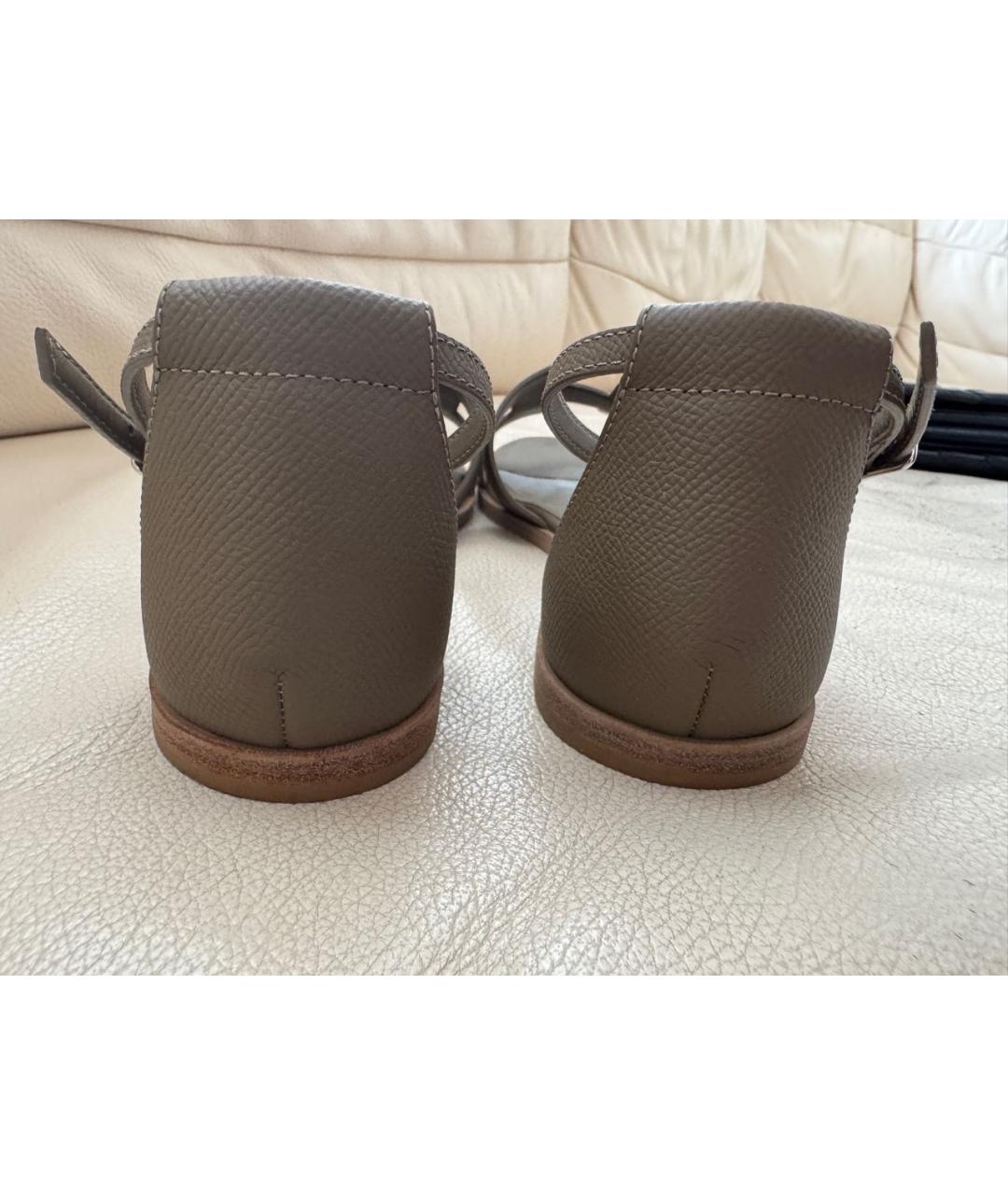 HERMES Хаки кожаные сандалии, фото 3