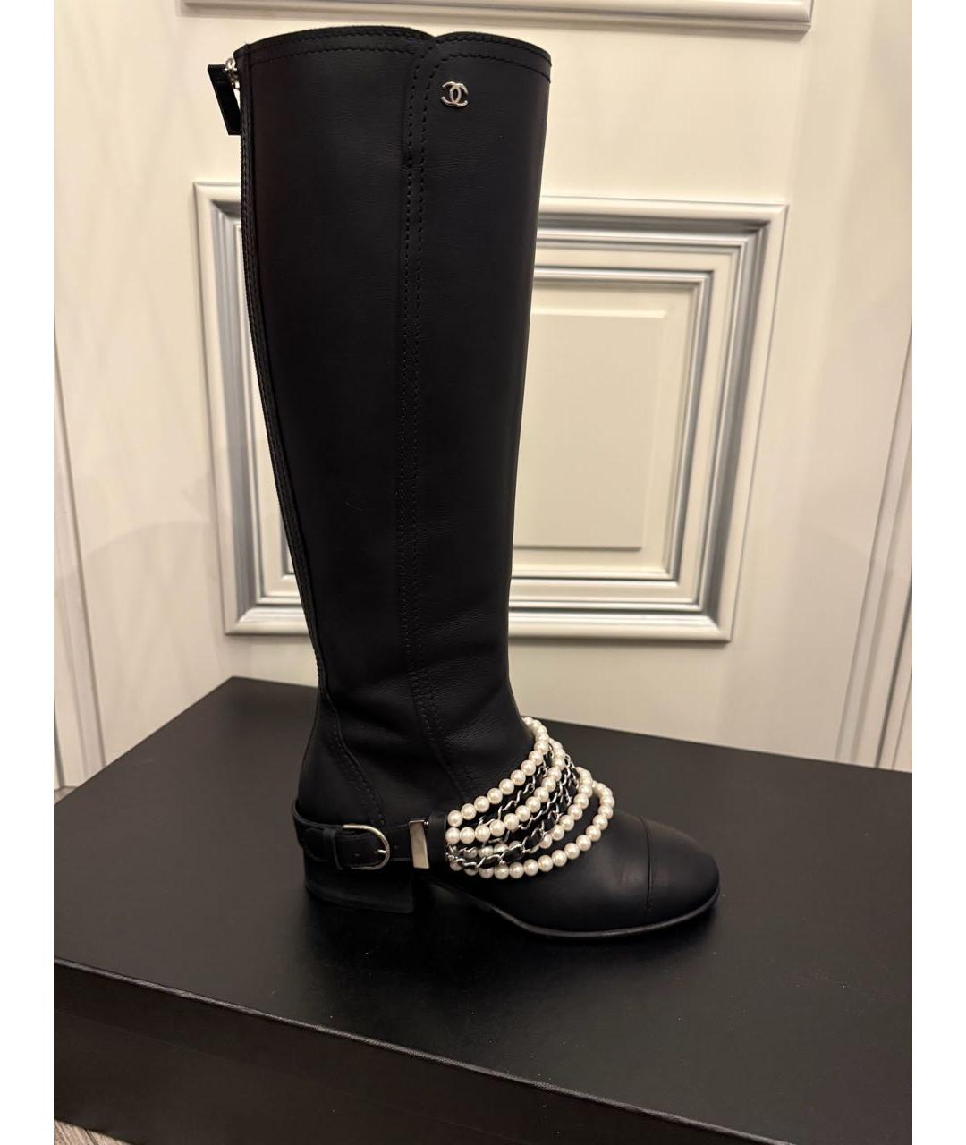 CHANEL Черные кожаные сапоги, фото 8