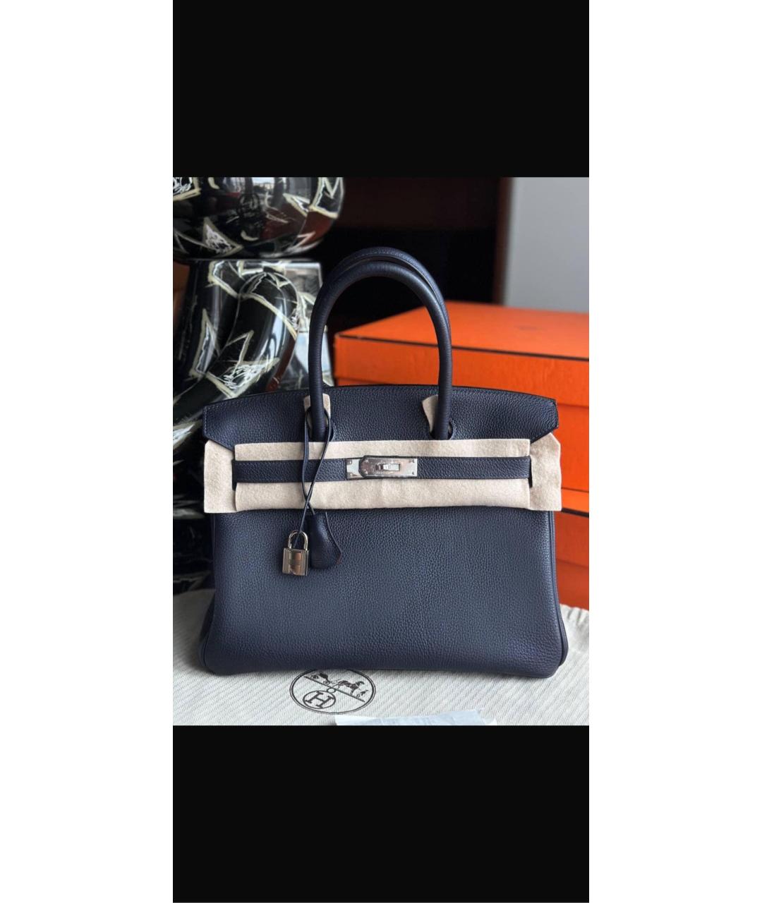 HERMES Синяя кожаная сумка с короткими ручками, фото 3