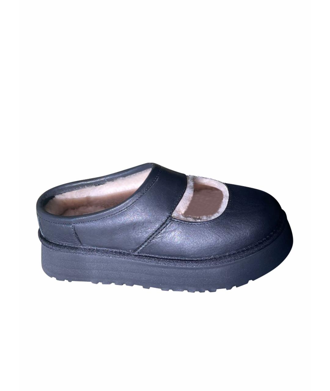 UGG AUSTRALIA Черные кожаные мюли, фото 1
