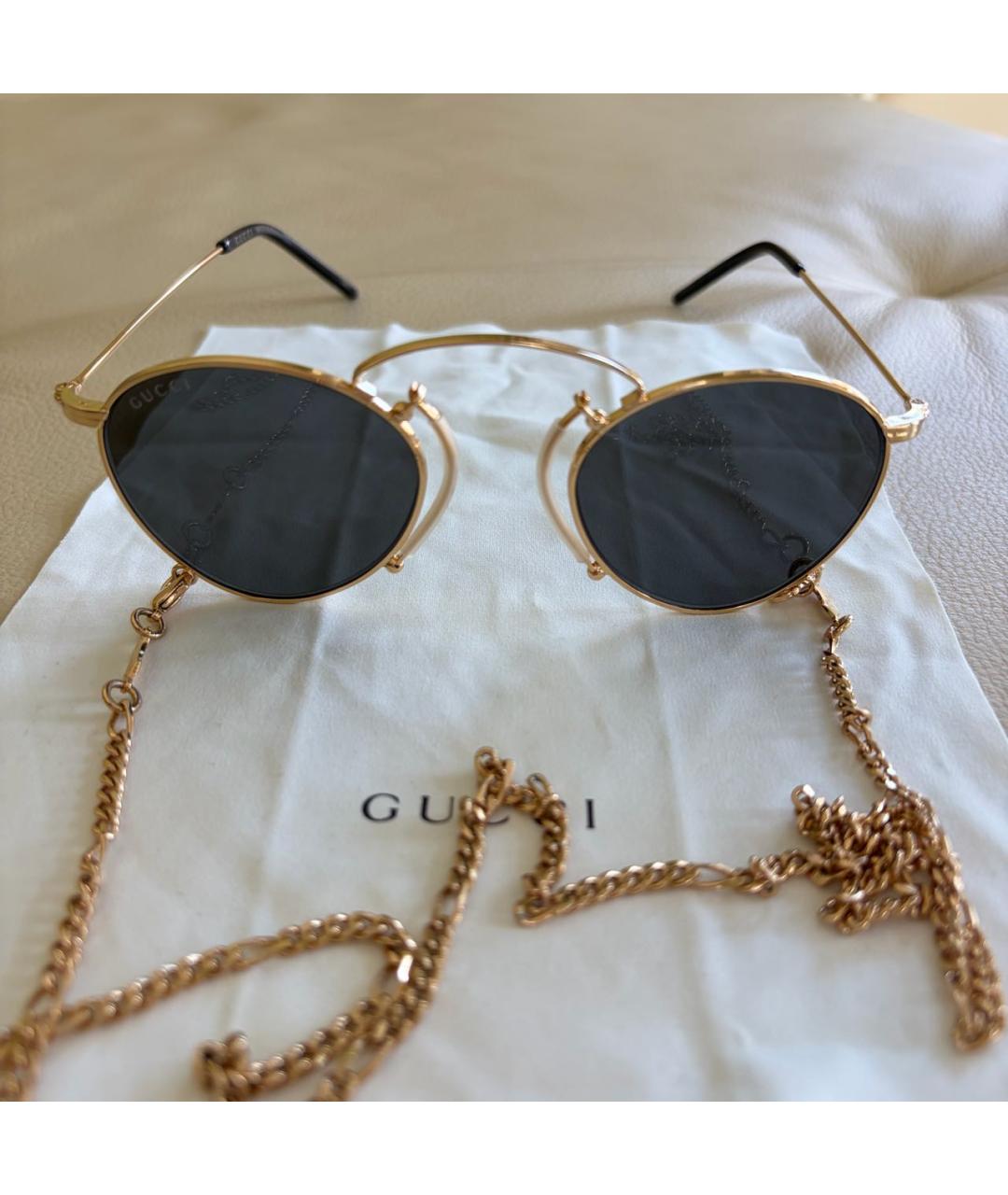 GUCCI Золотые металлические солнцезащитные очки, фото 3