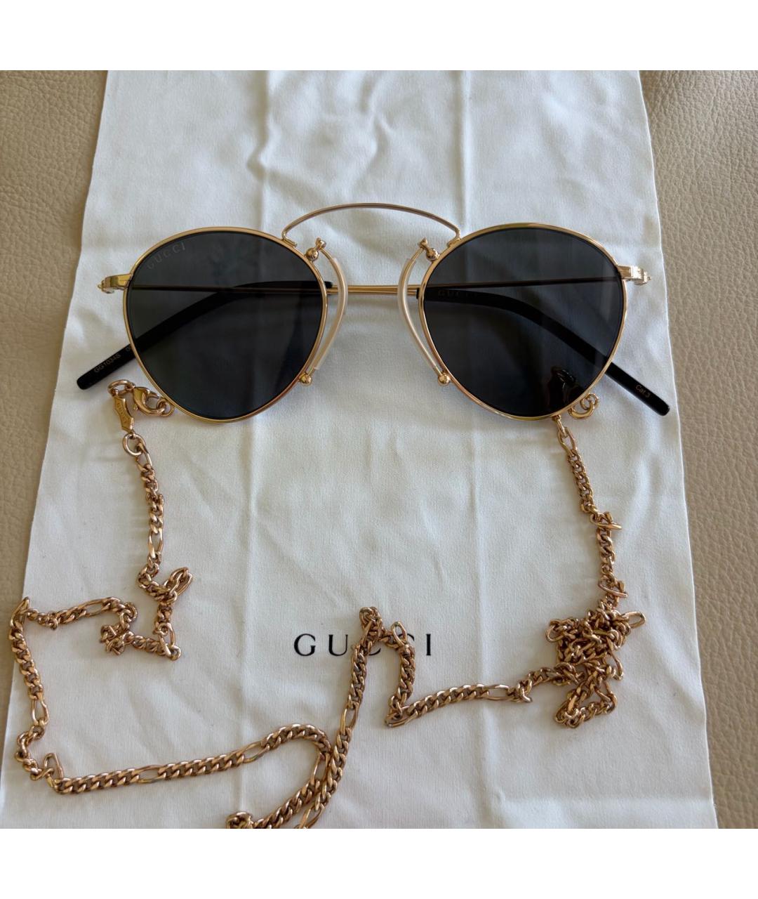 GUCCI Золотые металлические солнцезащитные очки, фото 7