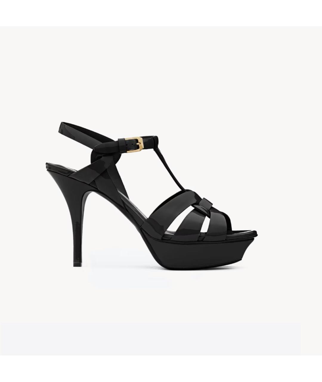 SAINT LAURENT Черные босоножки из лакированной кожи, фото 3