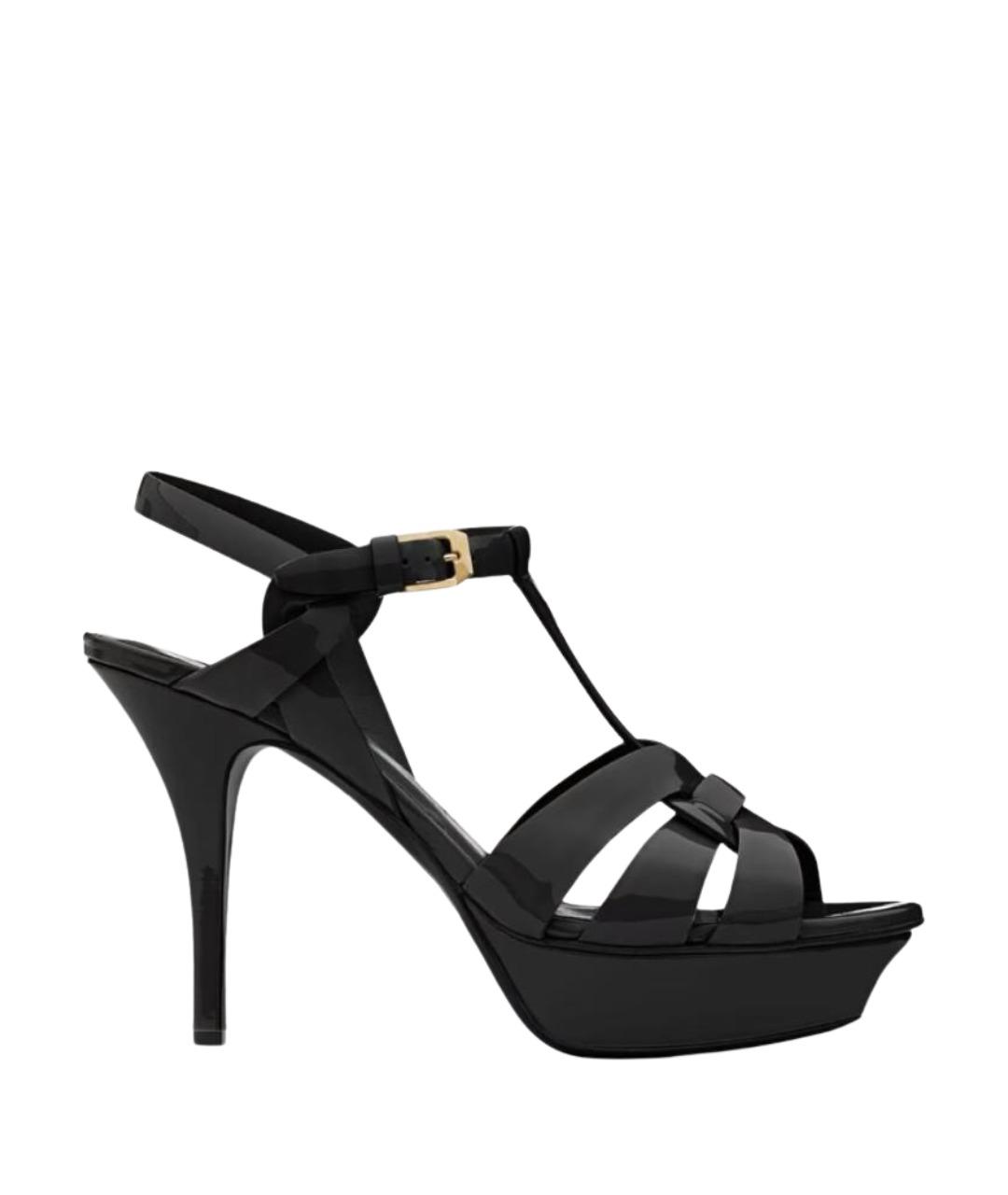 SAINT LAURENT Черные босоножки из лакированной кожи, фото 1