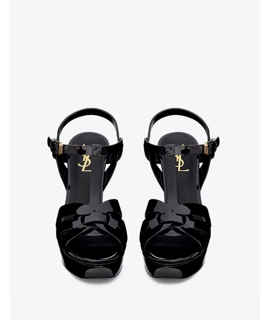 SAINT LAURENT Черные босоножки из лакированной кожи, фото 2