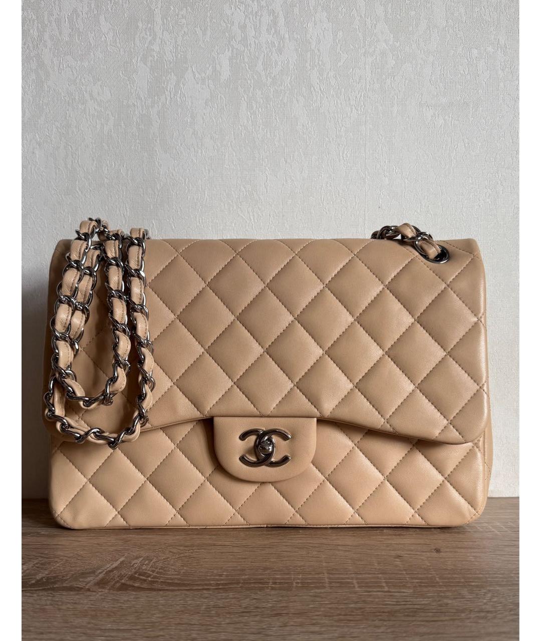 CHANEL Бежевая кожаная сумка через плечо, фото 9