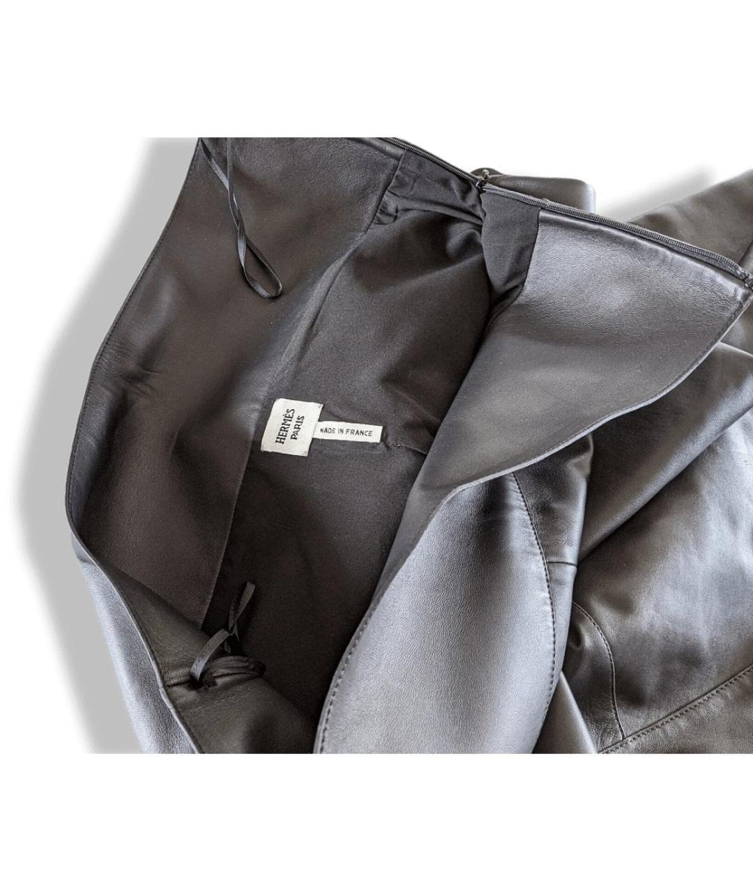 HERMES Черные кожаные прямые брюки, фото 3