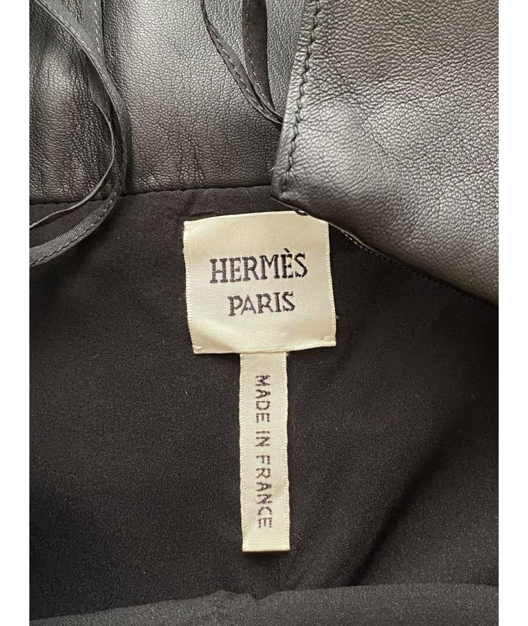 HERMES Черные кожаные прямые брюки, фото 4