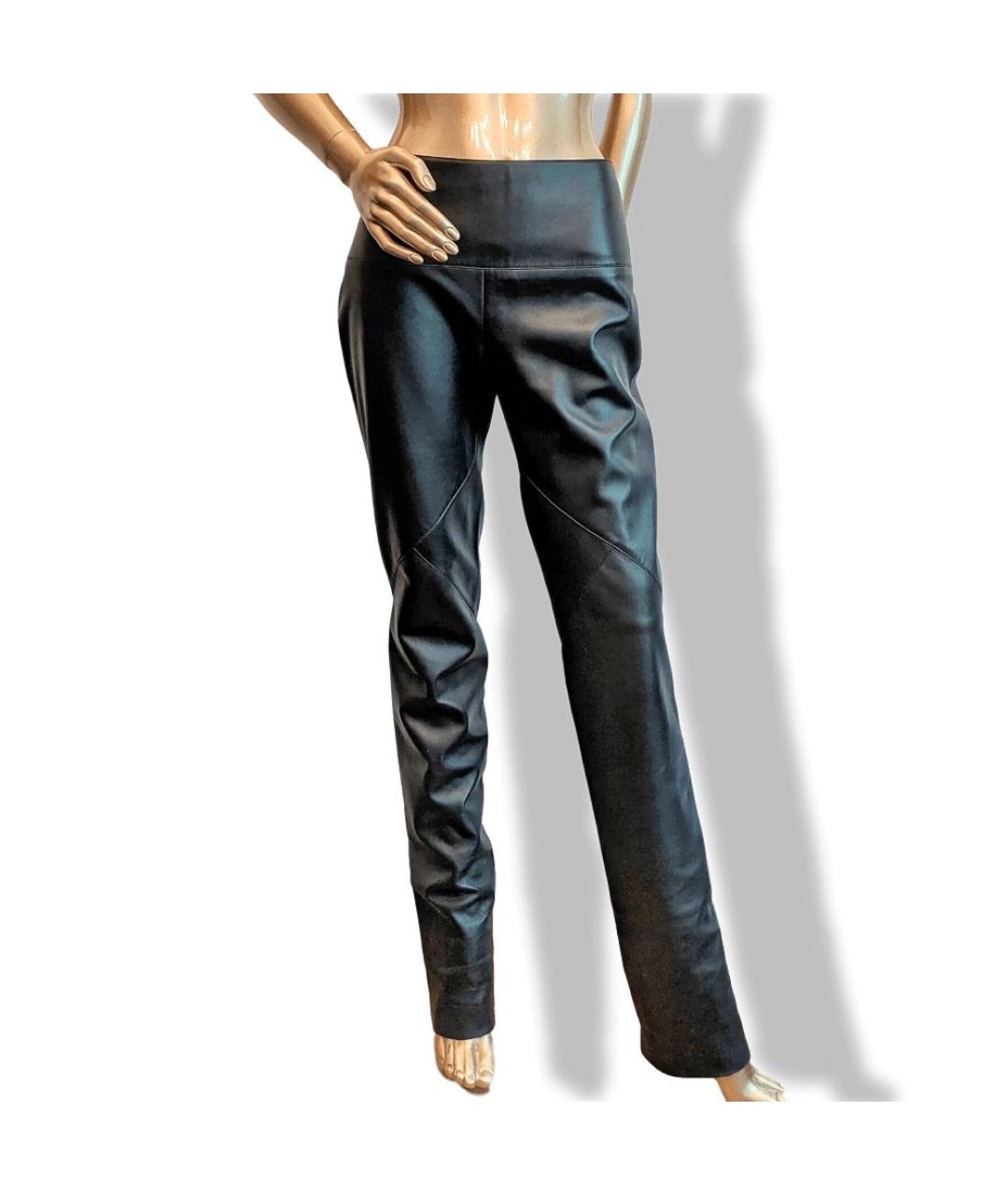 HERMES Черные кожаные прямые брюки, фото 8