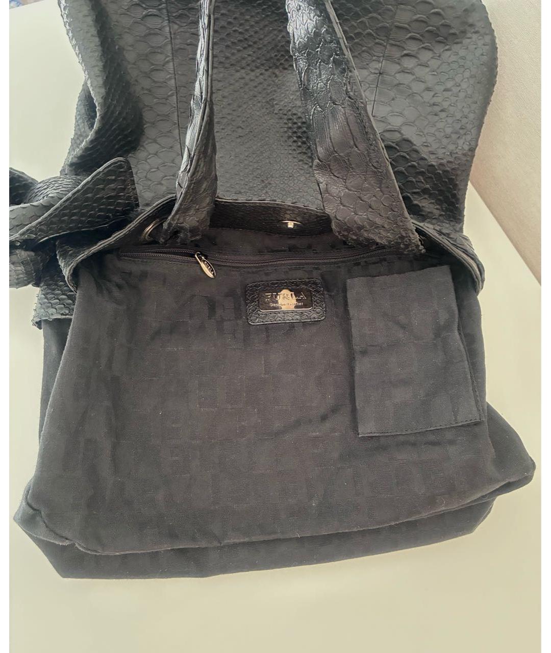 FURLA Черная сумка тоут из экзотической кожи, фото 4