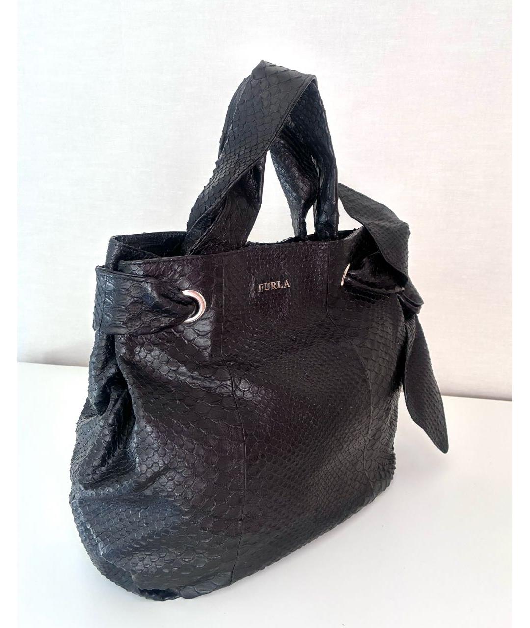 FURLA Черная сумка тоут из экзотической кожи, фото 2