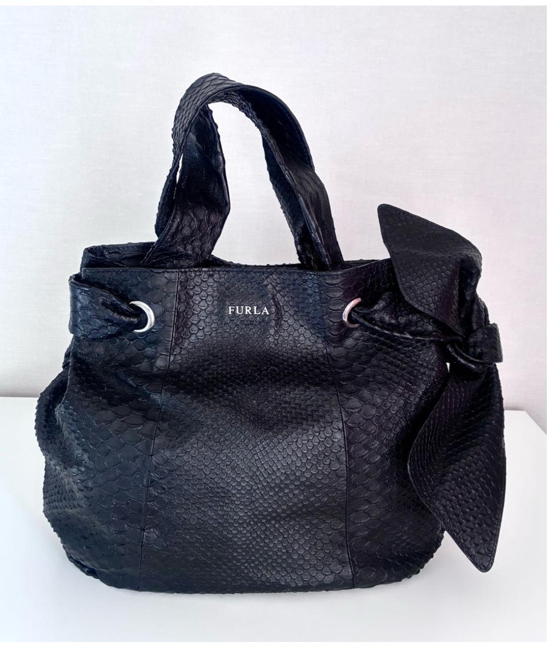 FURLA Черная сумка тоут из экзотической кожи, фото 7