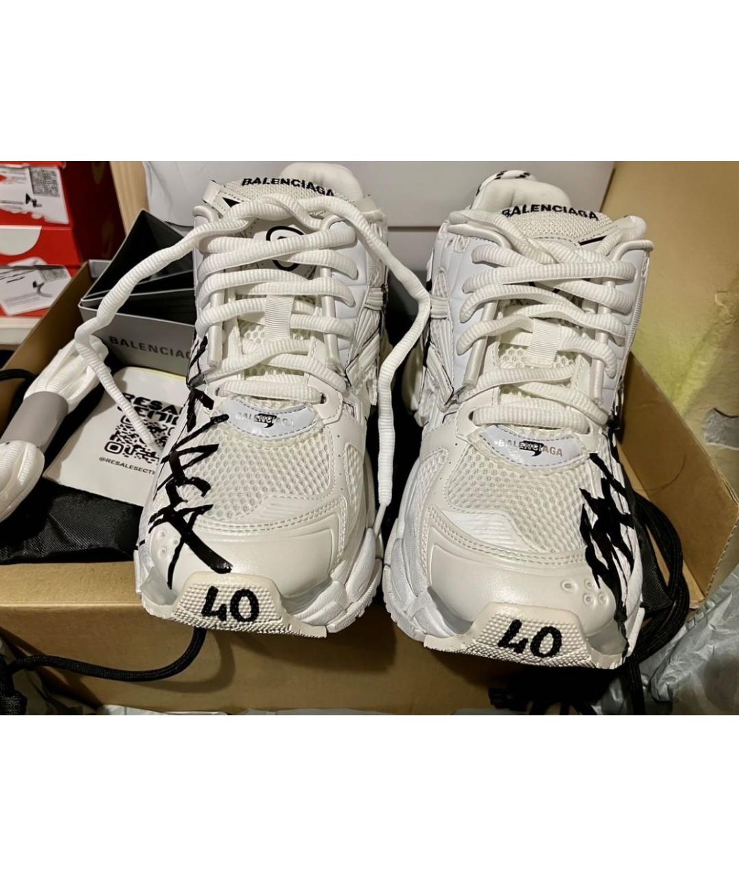 BALENCIAGA Белые низкие кроссовки / кеды из искусственной кожи, фото 2