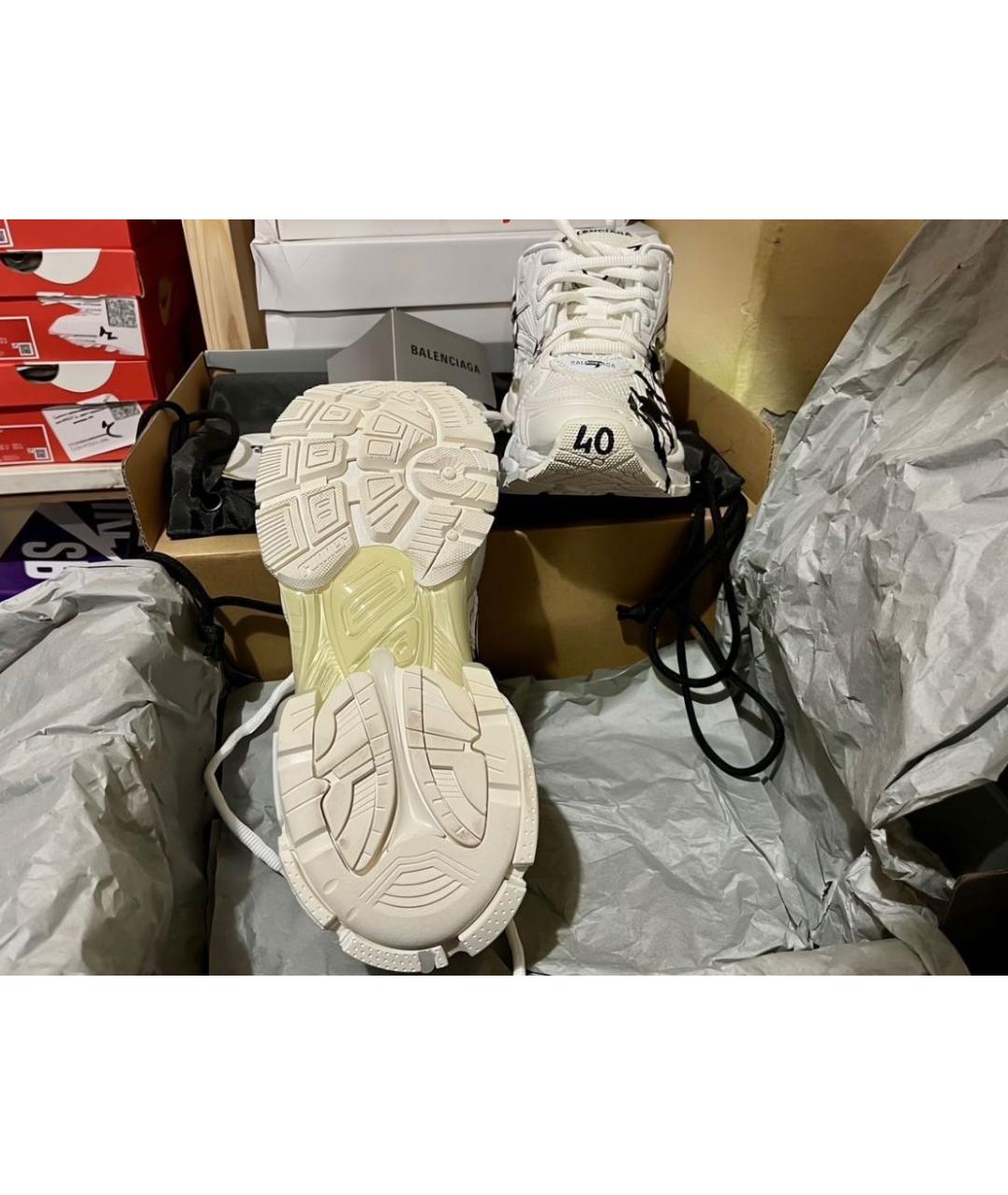 BALENCIAGA Белые низкие кроссовки / кеды из искусственной кожи, фото 5