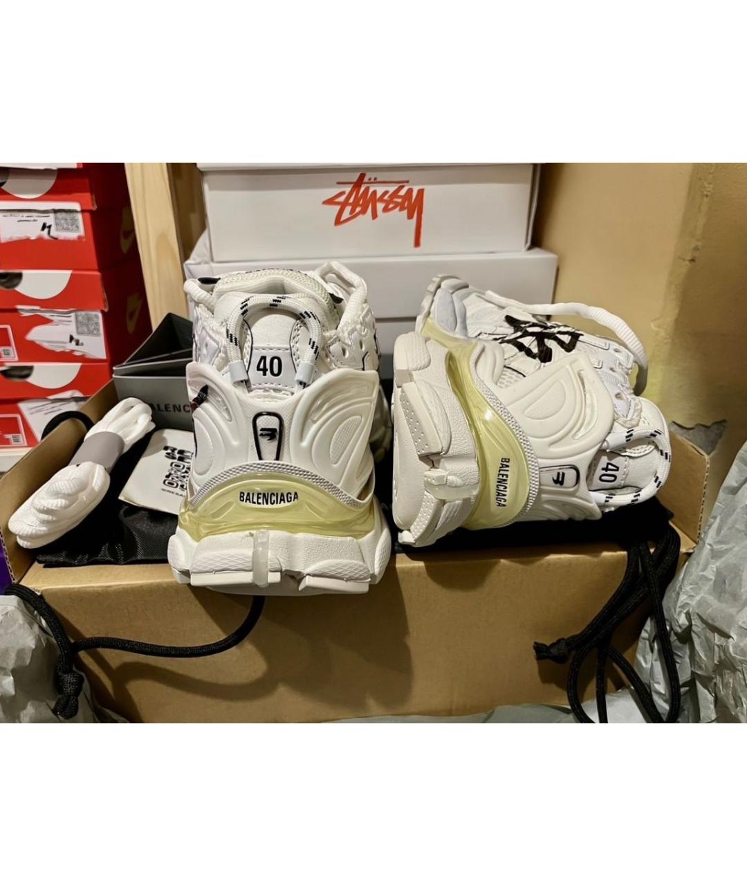 BALENCIAGA Белые низкие кроссовки / кеды из искусственной кожи, фото 4