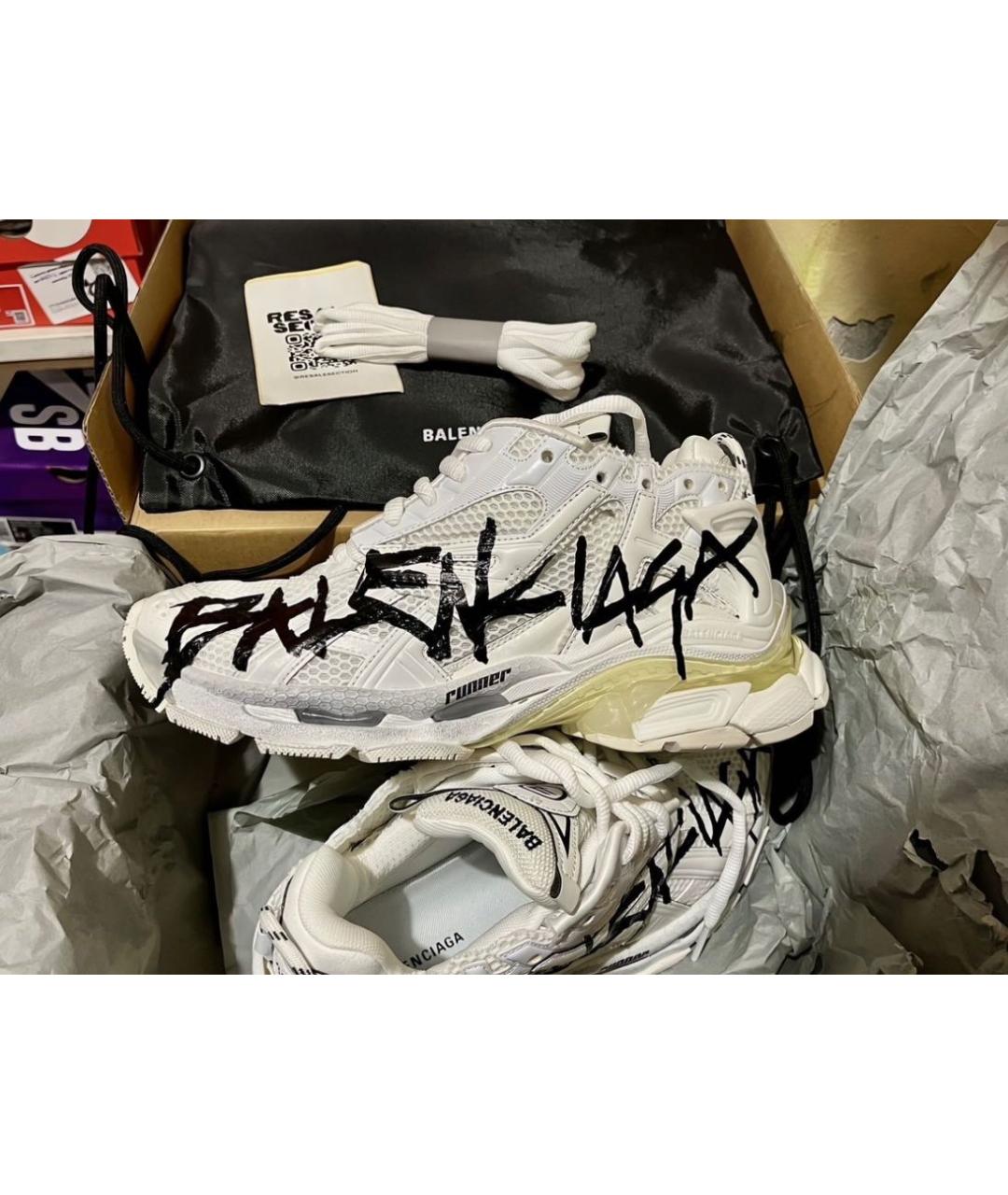 BALENCIAGA Белые низкие кроссовки / кеды из искусственной кожи, фото 9