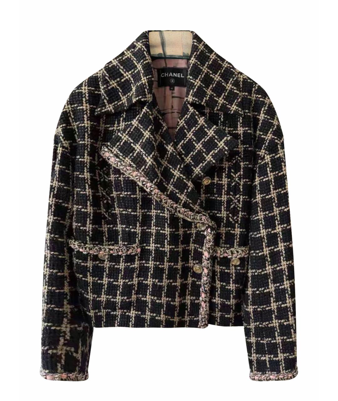 CHANEL Черный твидовый жакет/пиджак, фото 1