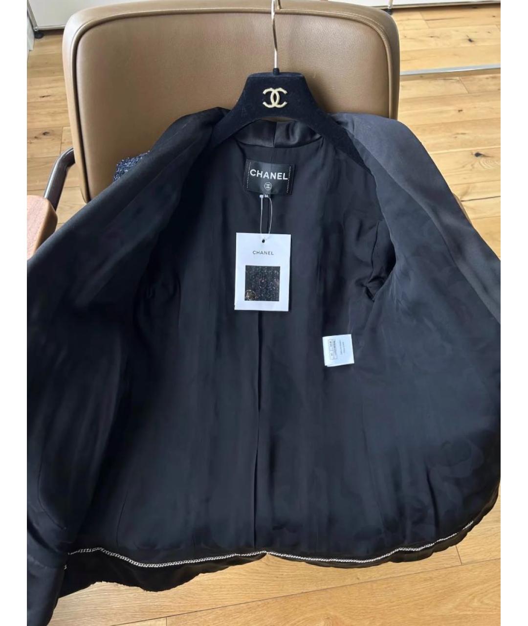 CHANEL Темно-синий твидовый жакет/пиджак, фото 6
