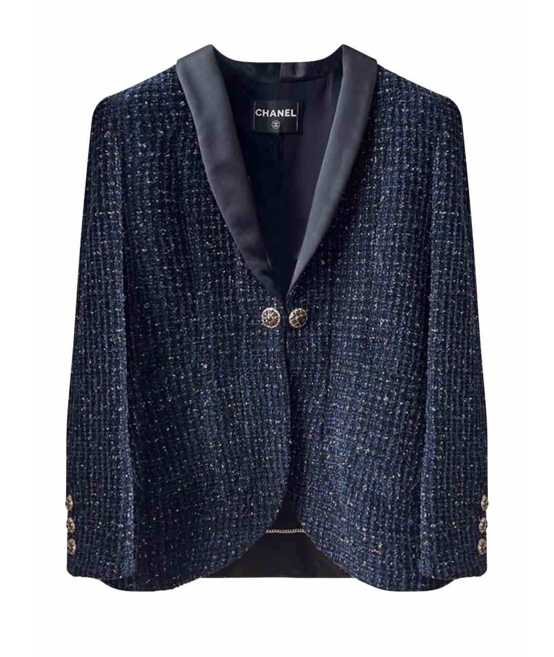 CHANEL Темно-синий твидовый жакет/пиджак, фото 1