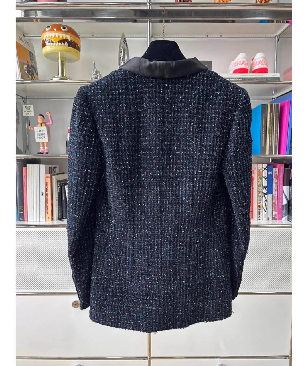 CHANEL Темно-синий твидовый жакет/пиджак, фото 3