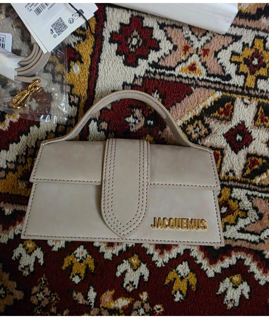 JACQUEMUS Бежевая замшевая сумка с короткими ручками, фото 3