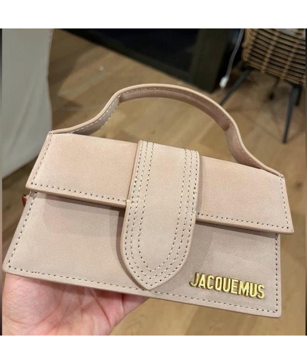 JACQUEMUS Бежевая замшевая сумка с короткими ручками, фото 2