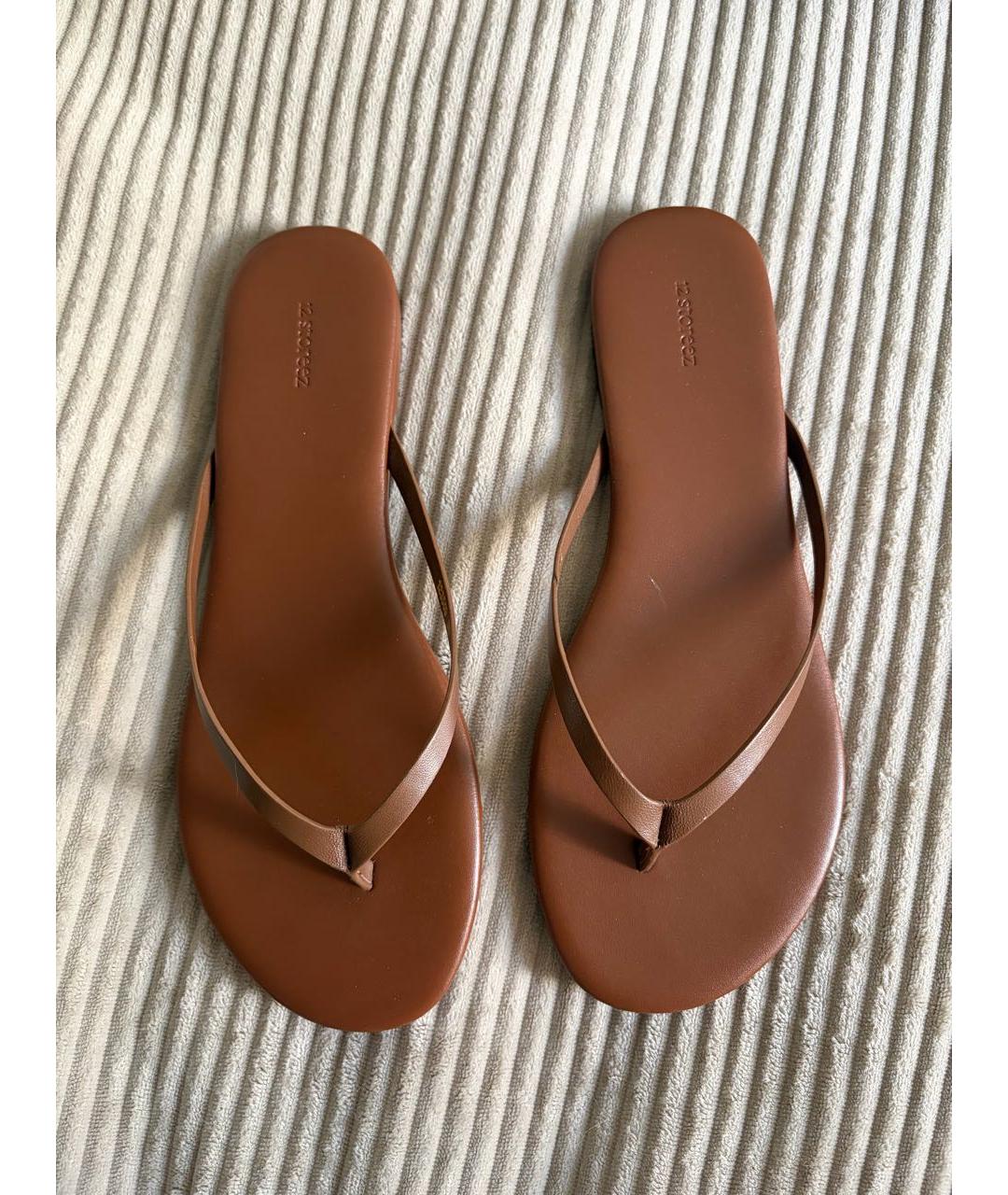 12 STOREEZ Коричневые кожаные шлепанцы, фото 8