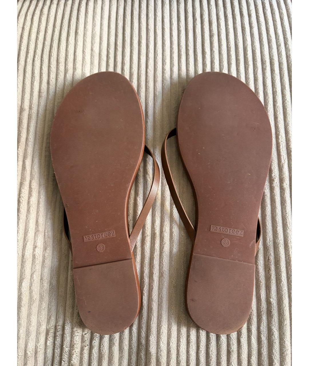 12 STOREEZ Коричневые кожаные шлепанцы, фото 7