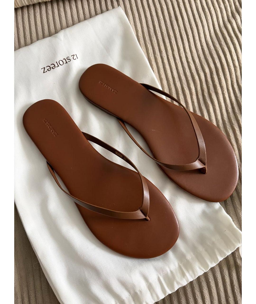 12 STOREEZ Коричневые кожаные шлепанцы, фото 2