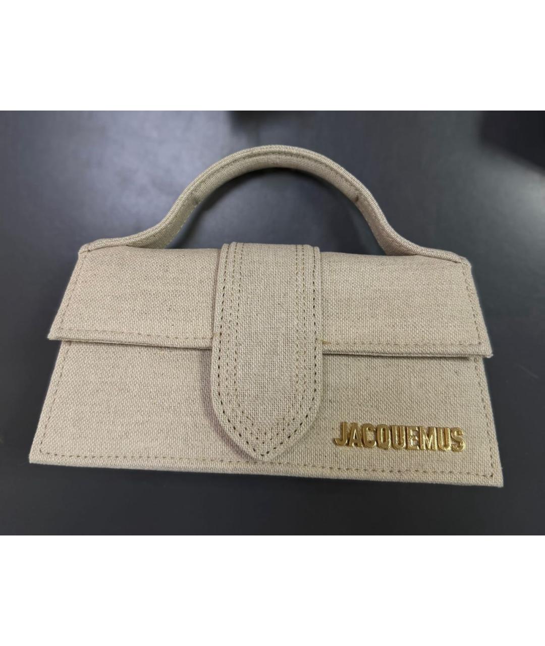 JACQUEMUS Серая льняная сумка с короткими ручками, фото 2