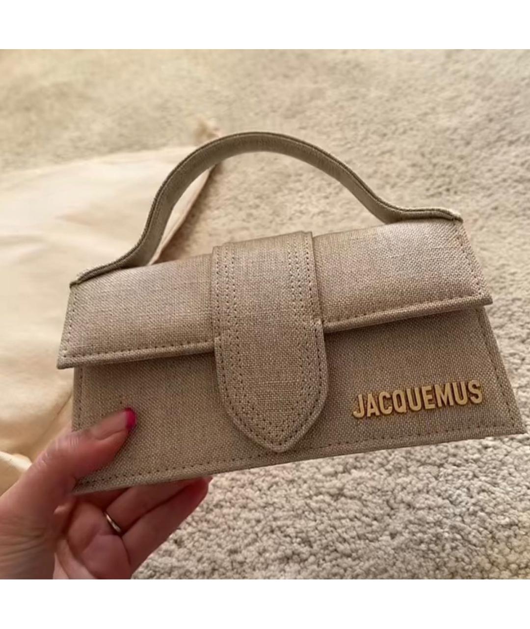 JACQUEMUS Серая льняная сумка с короткими ручками, фото 6