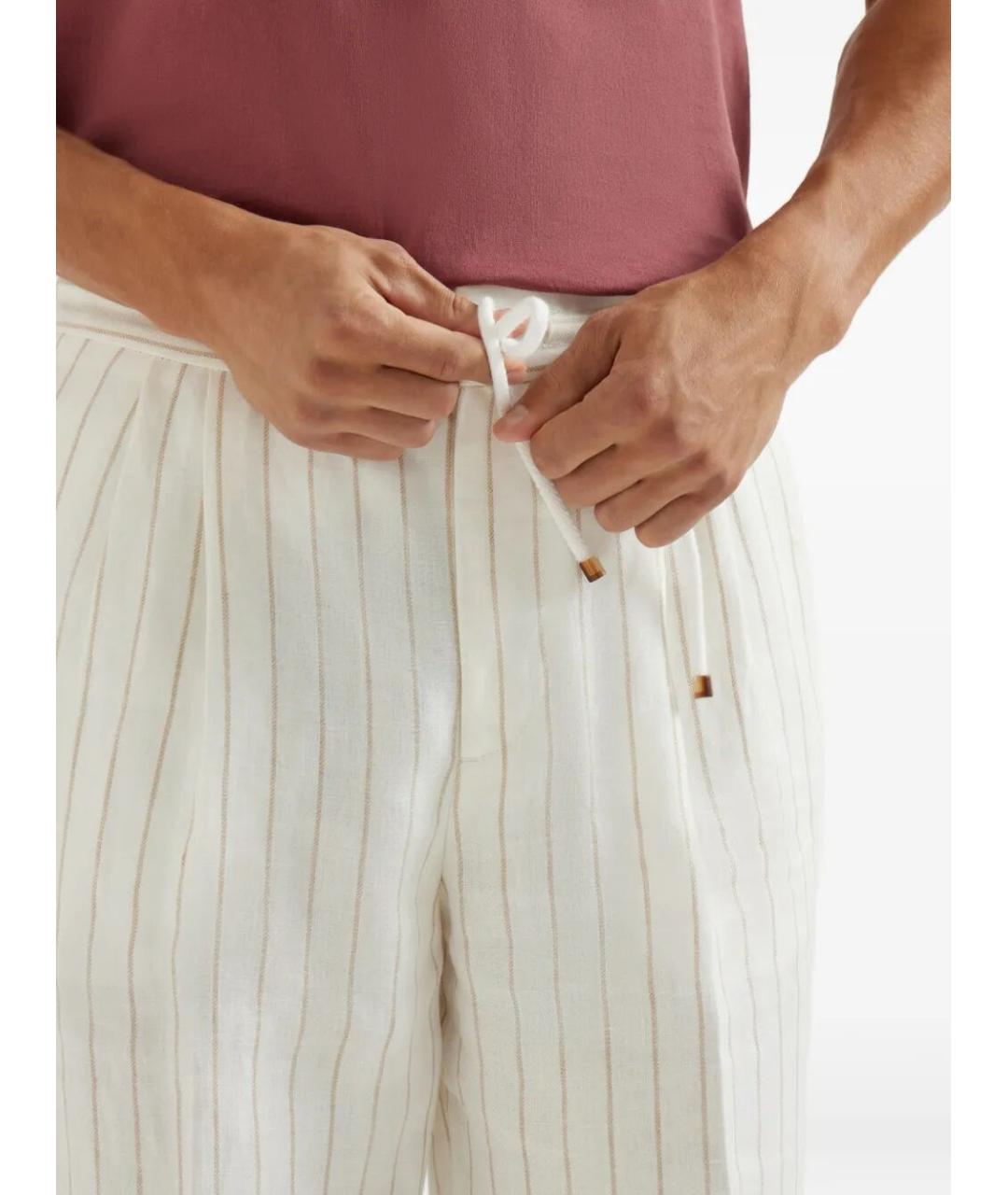 BRUNELLO CUCINELLI Бежевые льняные повседневные брюки, фото 4