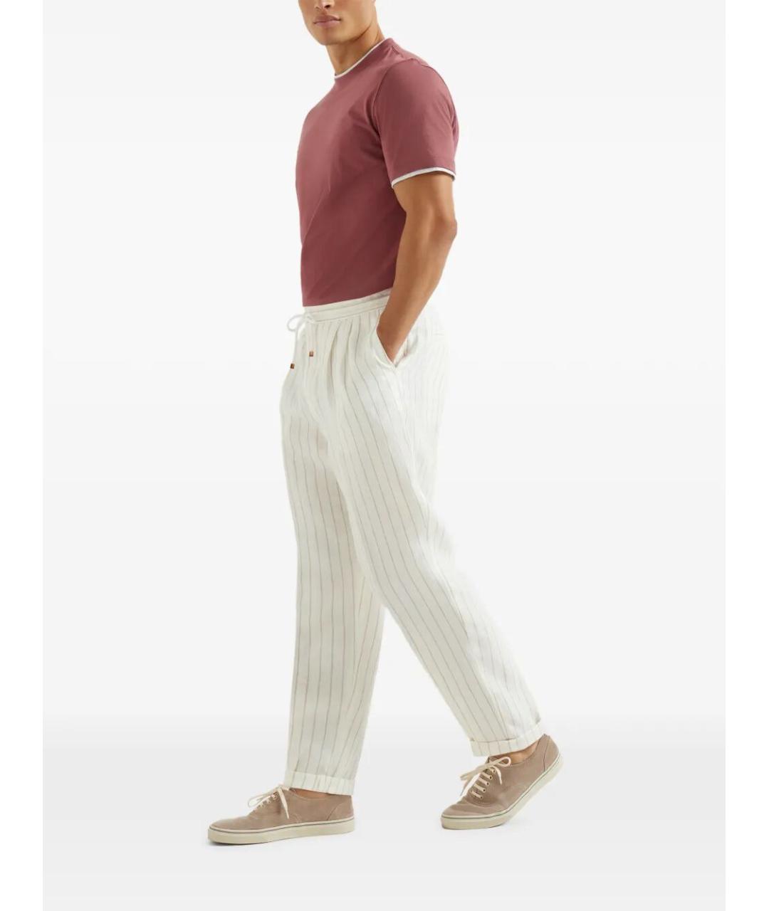 BRUNELLO CUCINELLI Бежевые льняные повседневные брюки, фото 5