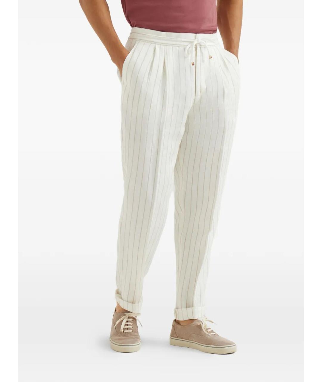 BRUNELLO CUCINELLI Бежевые льняные повседневные брюки, фото 3