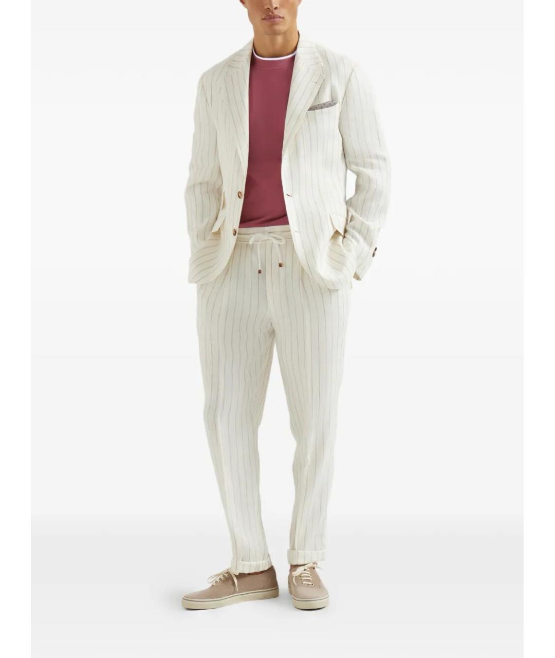 BRUNELLO CUCINELLI Бежевые льняные повседневные брюки, фото 2