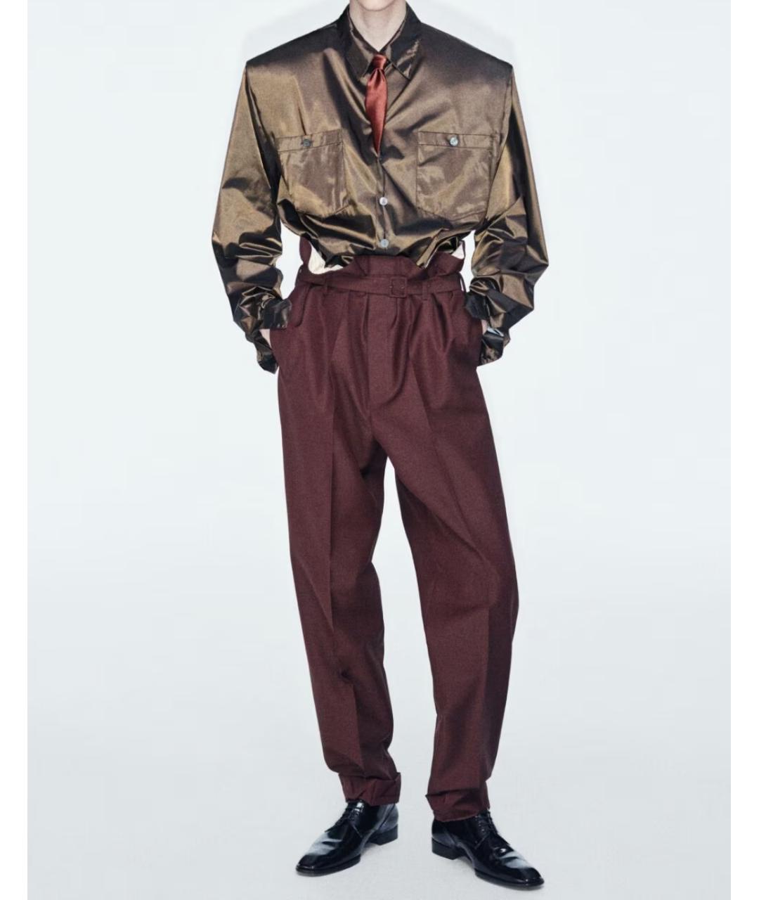 SAINT LAURENT Коричневые шерстяные повседневные брюки, фото 3