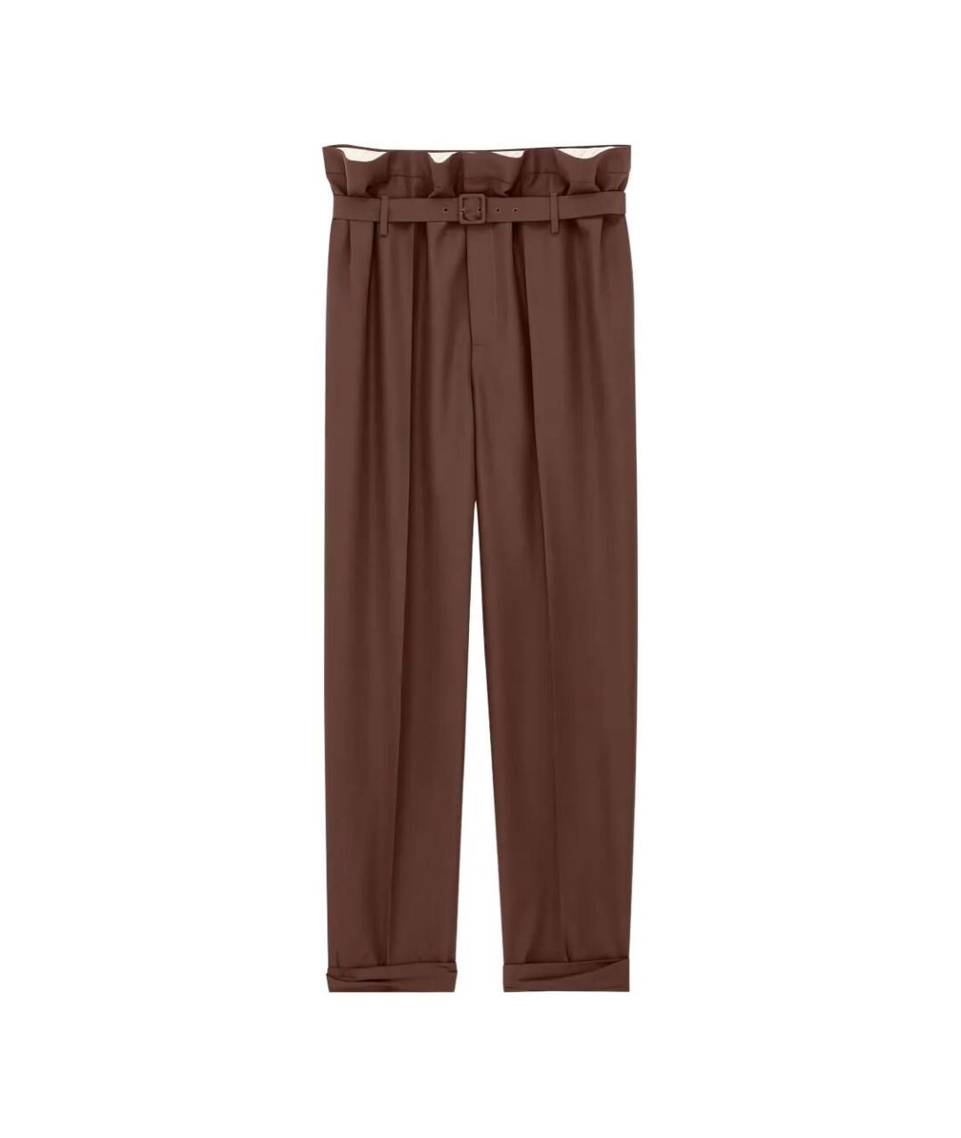 SAINT LAURENT Коричневые шерстяные повседневные брюки, фото 1