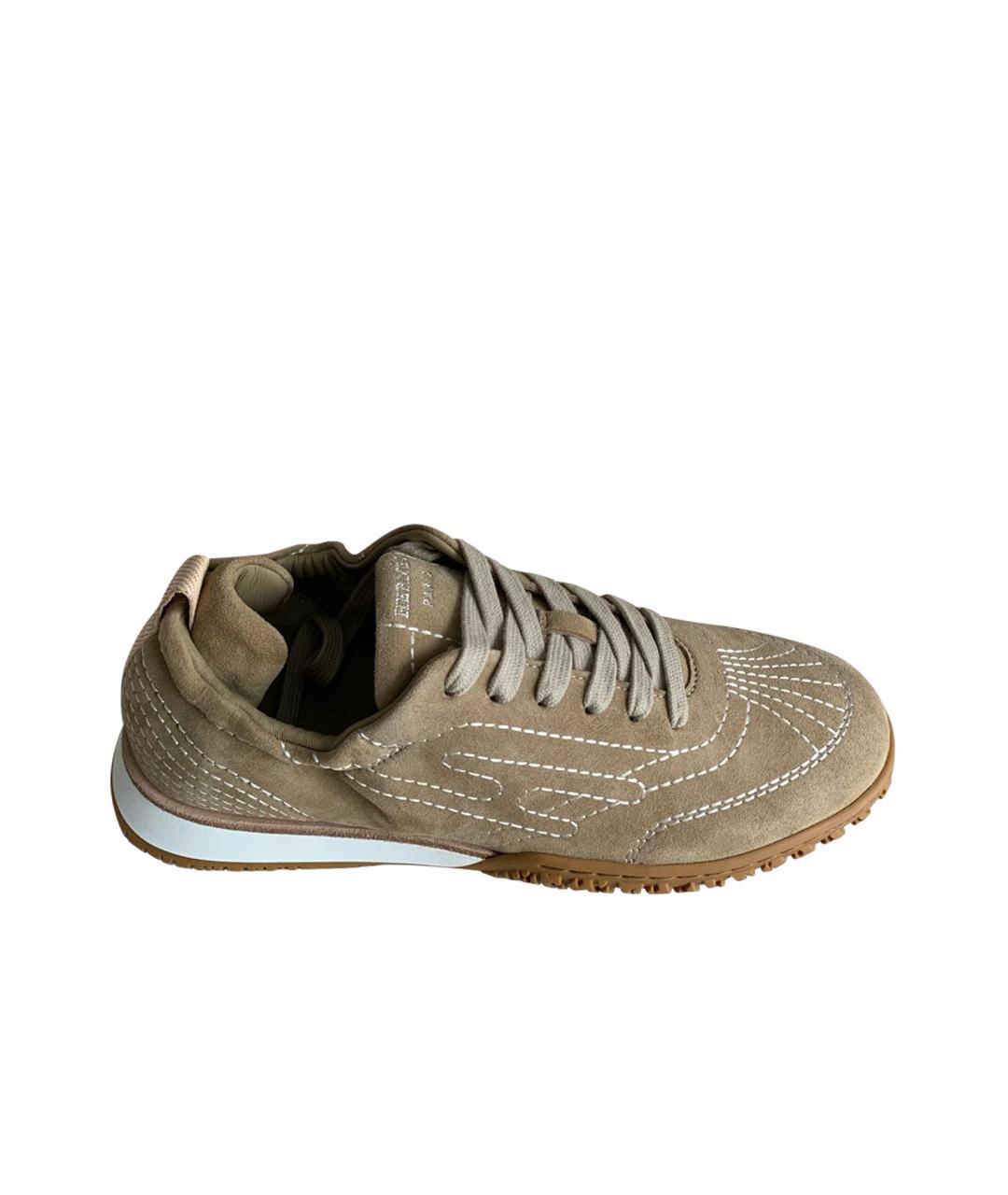 HERMES Бежевые замшевые кроссовки, фото 1