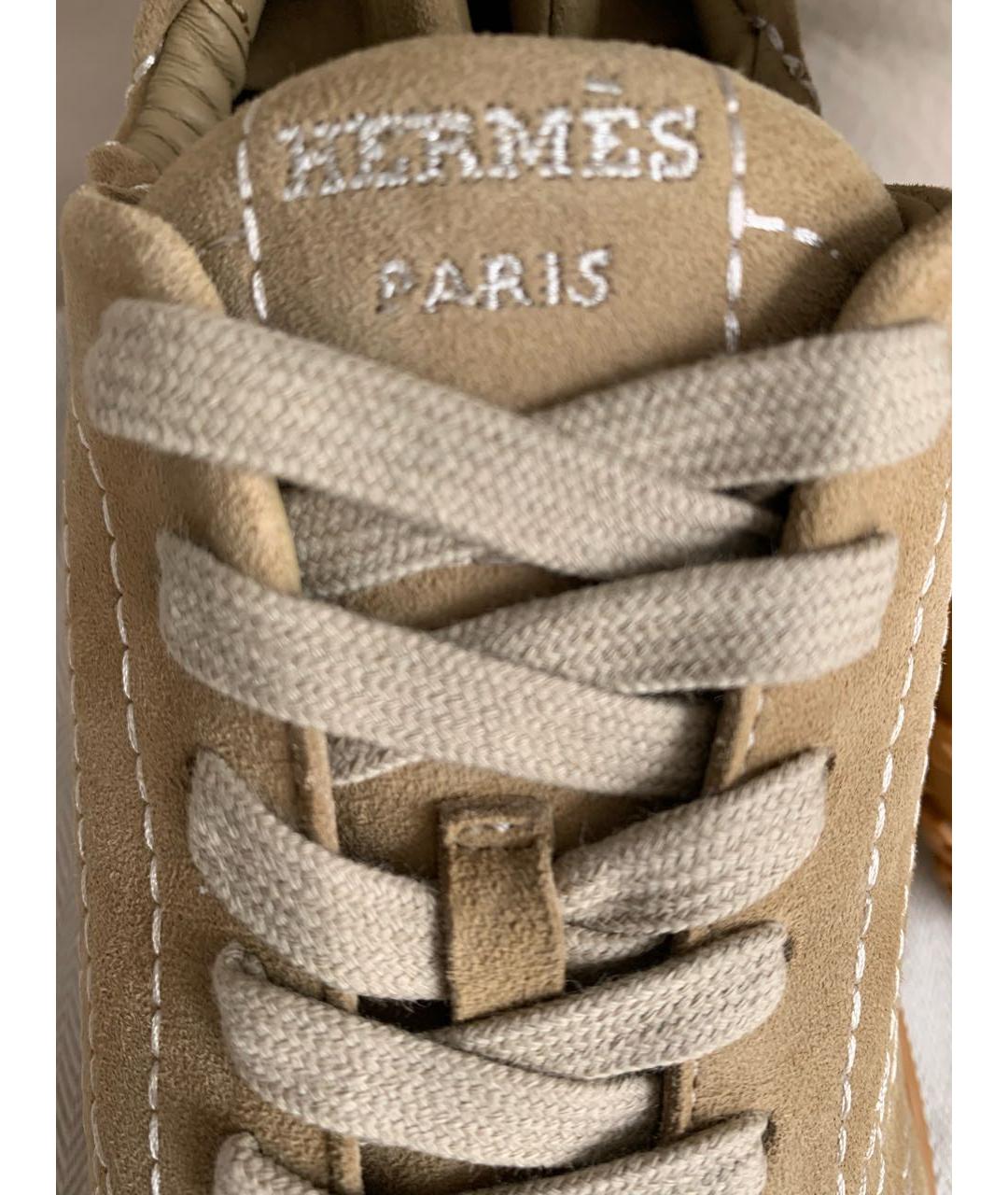 HERMES Бежевые замшевые кроссовки, фото 5