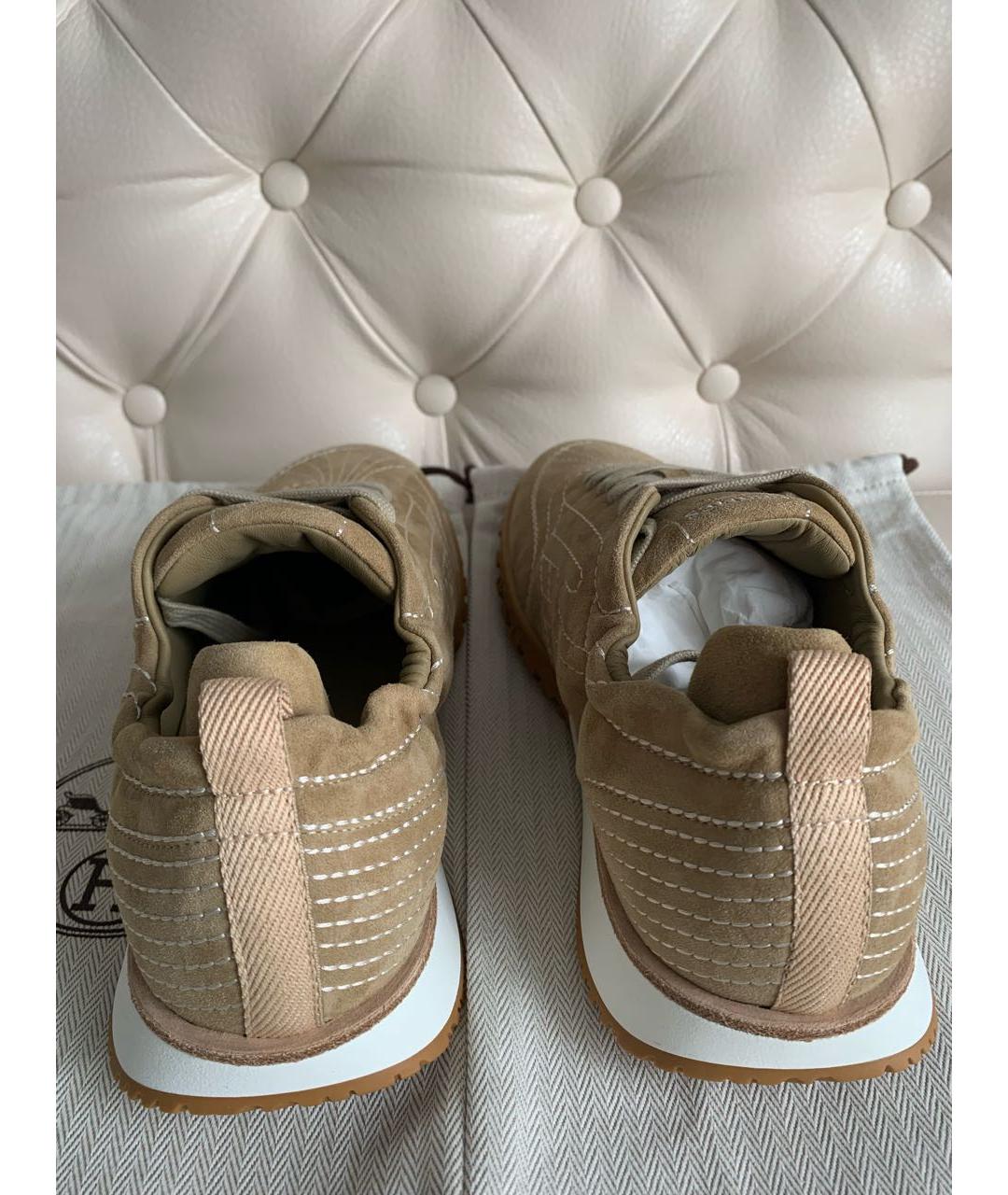HERMES Бежевые замшевые кроссовки, фото 4